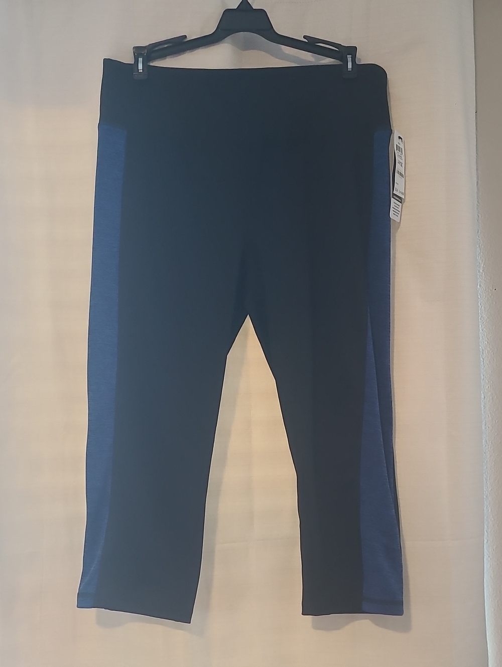 NWT Ideology Black Capri Workout Pants with Blue Stripes